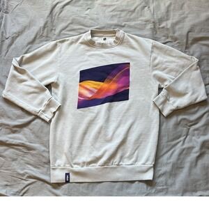 STRIPE Sweatshirt Unisex Size Medium Beige Abstract Graphic Print Pullover